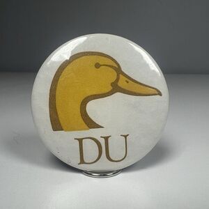 Ducks Unlimited Pin Pinback Button Yellow Brown Duckhead Logo Vintage
